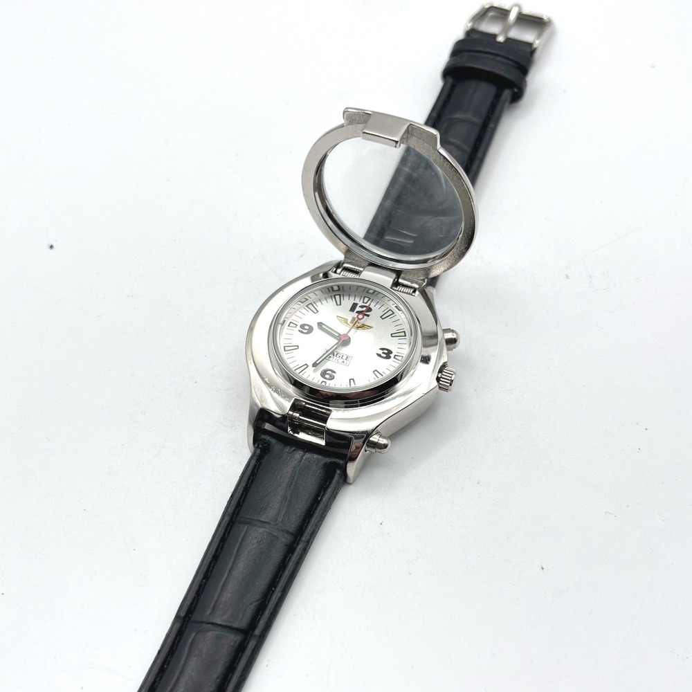 Eagle iBeam Tactical Magnifying Flip Top Watch LED Light Silver Tone Case